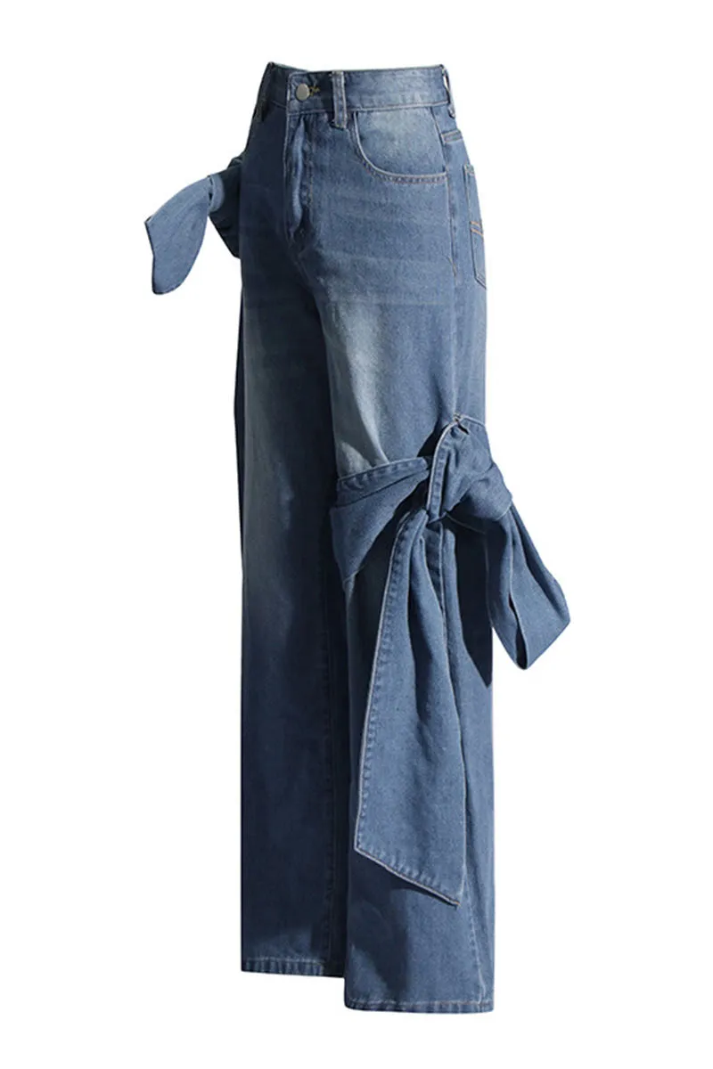 PK0382 Denim Bow Design Jeans