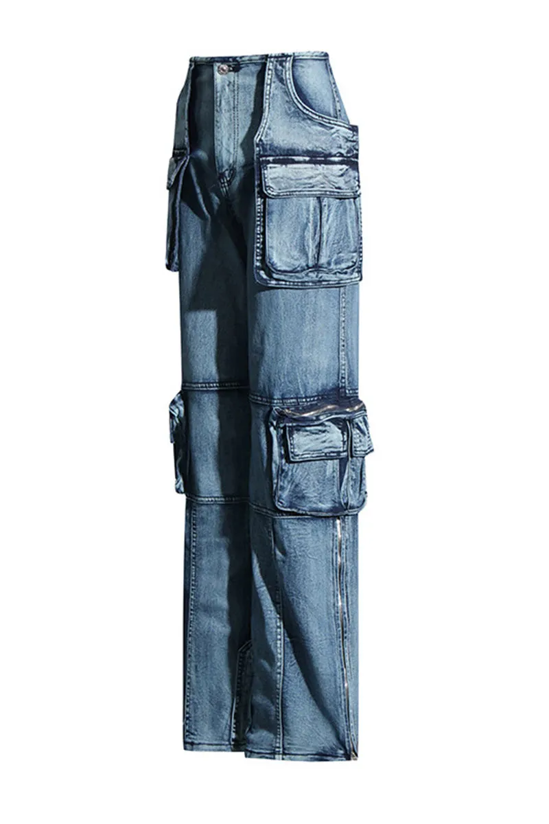 PM0345 Cargo Style Denim Jeans