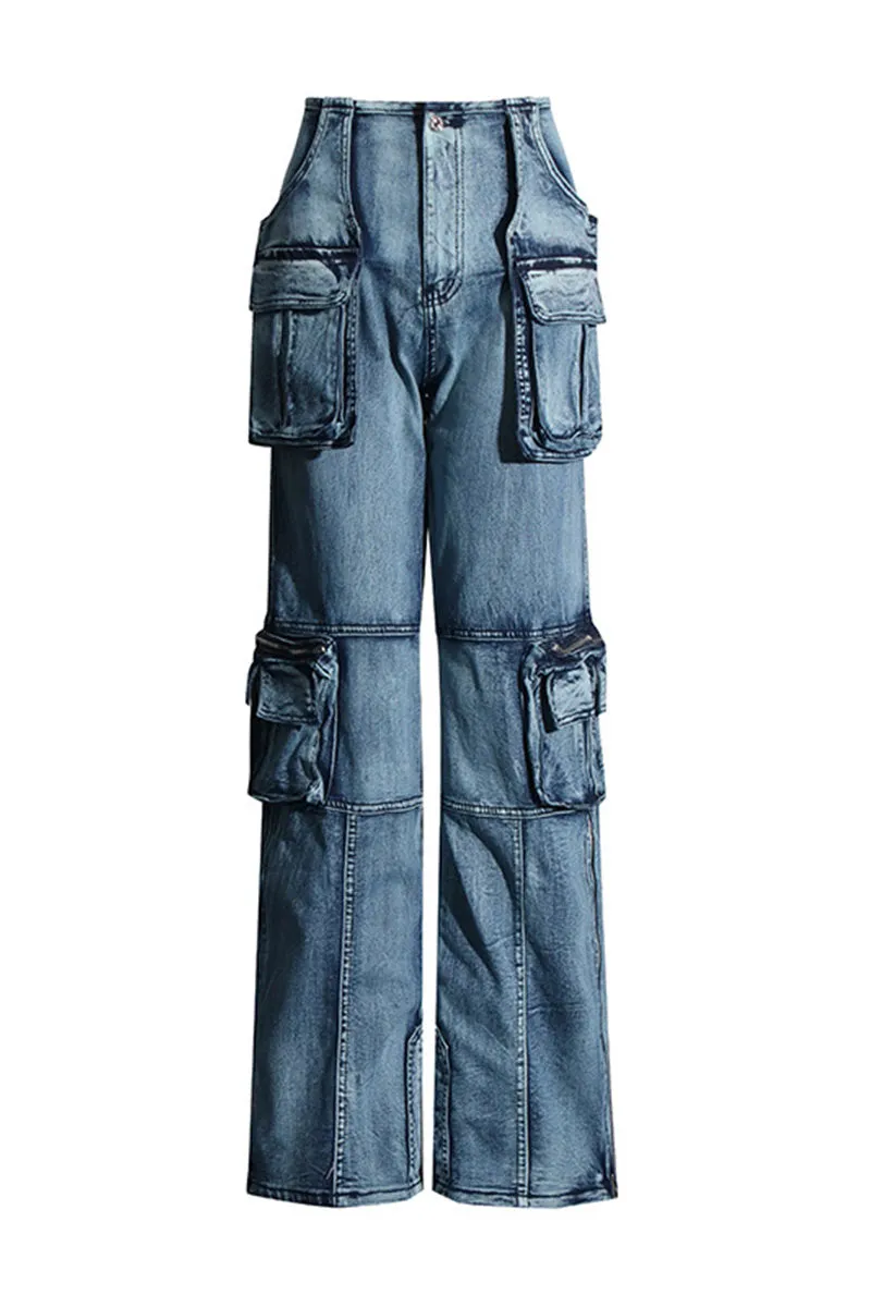 PM0345 Cargo Style Denim Jeans