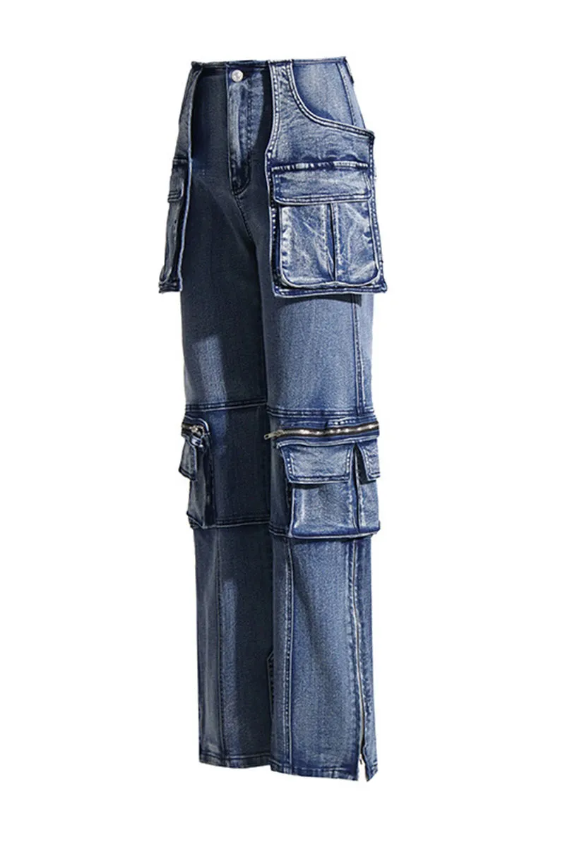 PM0345 Cargo Style Denim Jeans