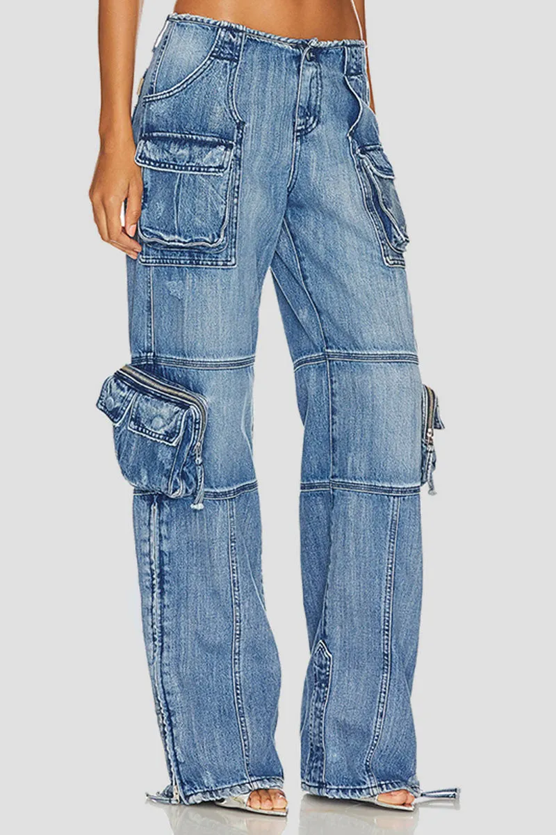 PM0345 Cargo Style Denim Jeans