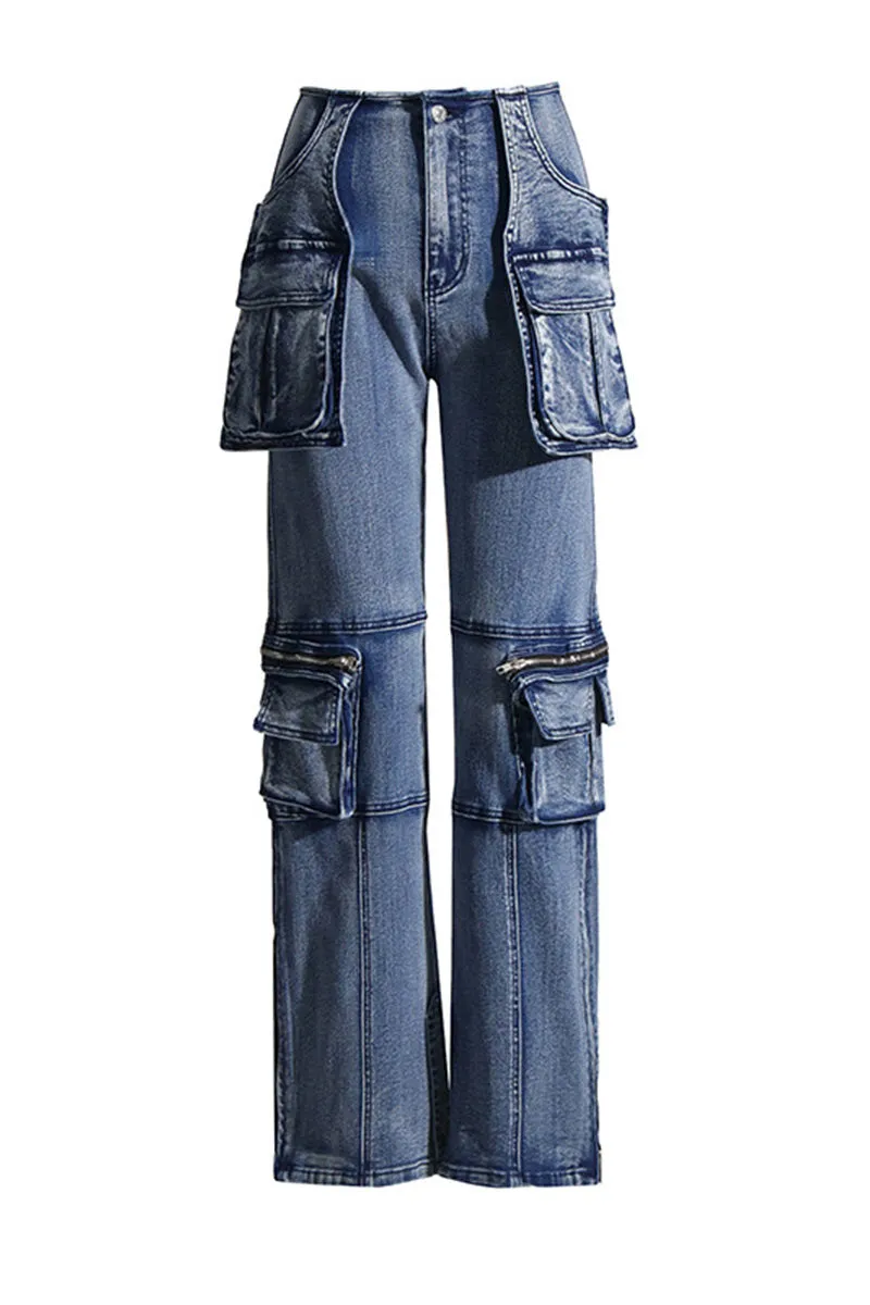 PM0345 Cargo Style Denim Jeans