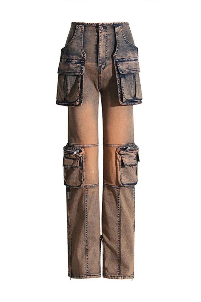 PM0345 Cargo Style Denim Jeans