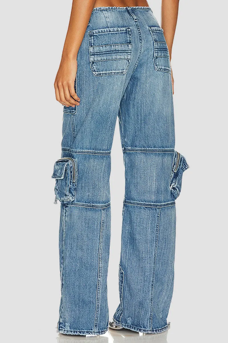 PM0345 Cargo Style Denim Jeans