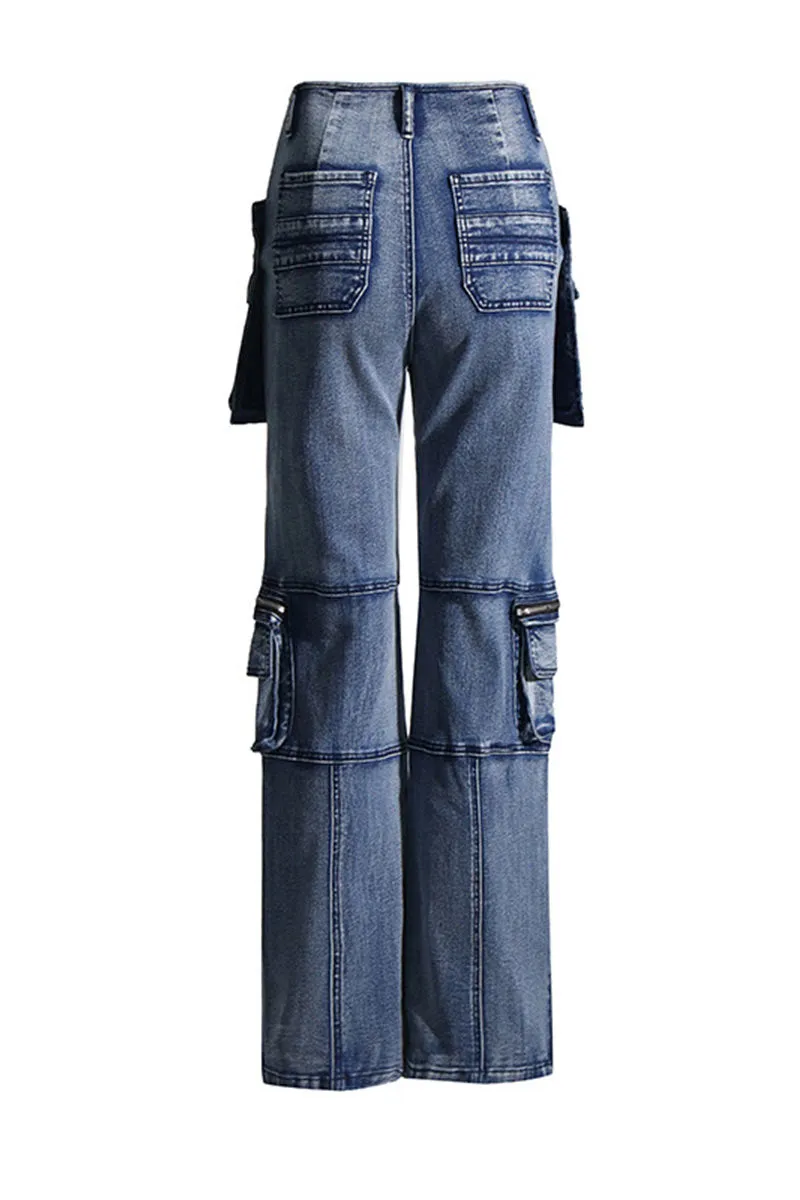 PM0345 Cargo Style Denim Jeans