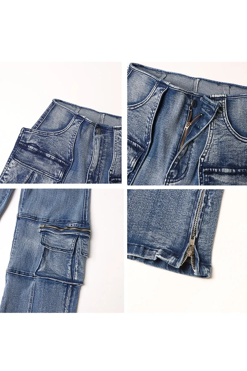PM0345 Cargo Style Denim Jeans