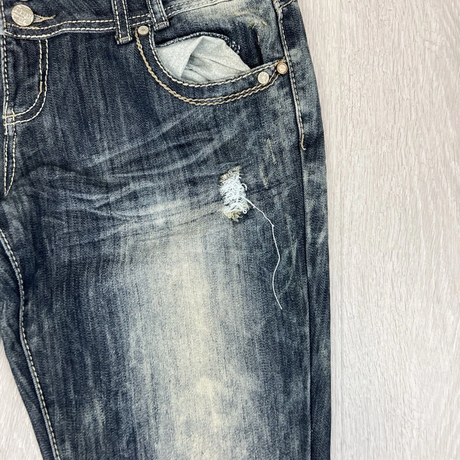 Premier by Rue 21 Womens 90s Y2K Distressed Denim Jeans Size 13/14R