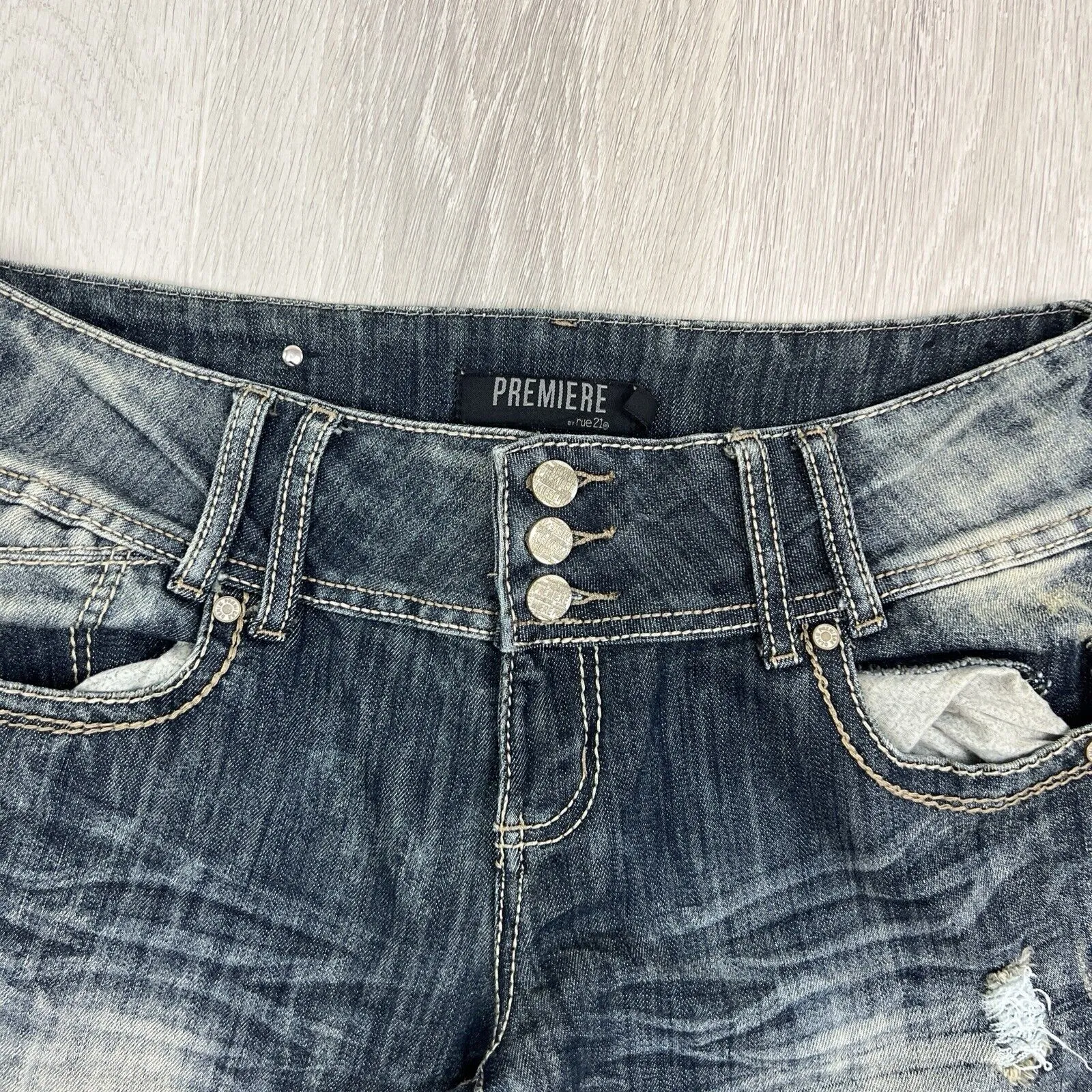 Premier by Rue 21 Womens 90s Y2K Distressed Denim Jeans Size 13/14R