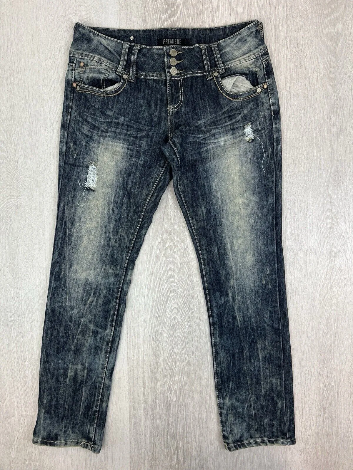 Premier by Rue 21 Womens 90s Y2K Distressed Denim Jeans Size 13/14R