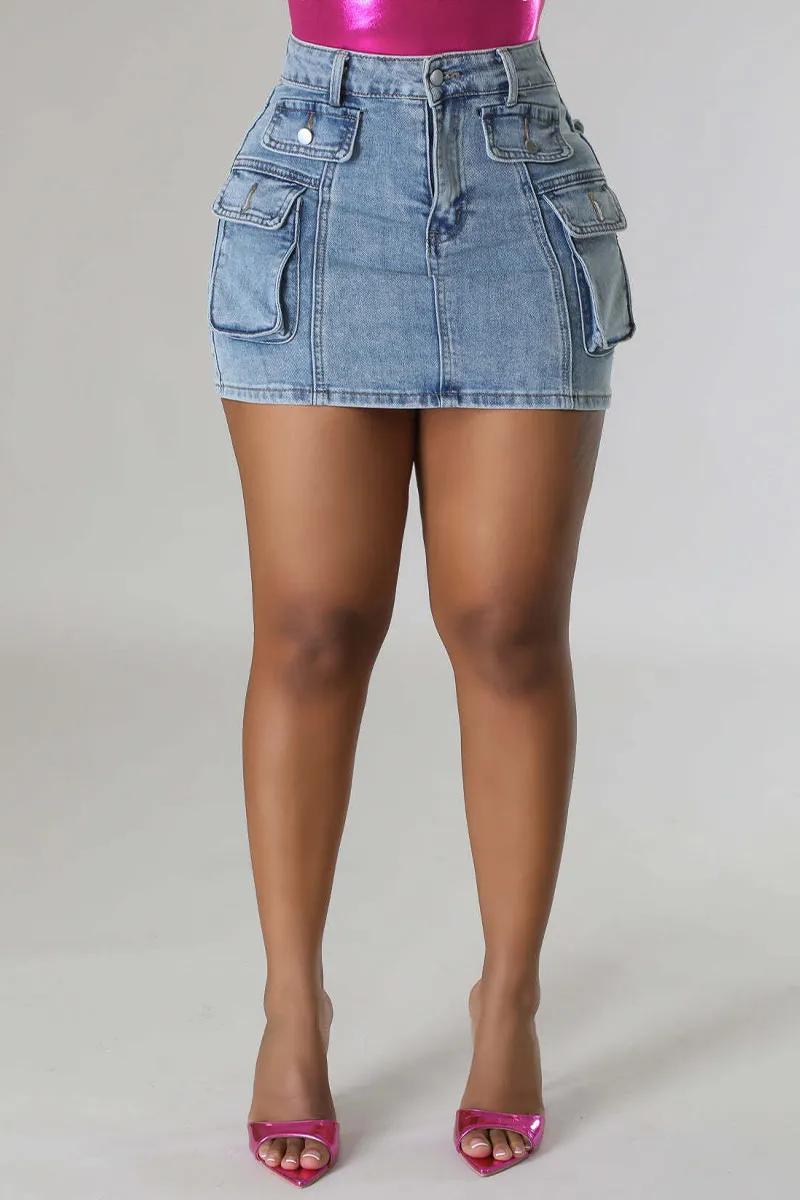 QM0524 Cargo Denim Mini Skirt