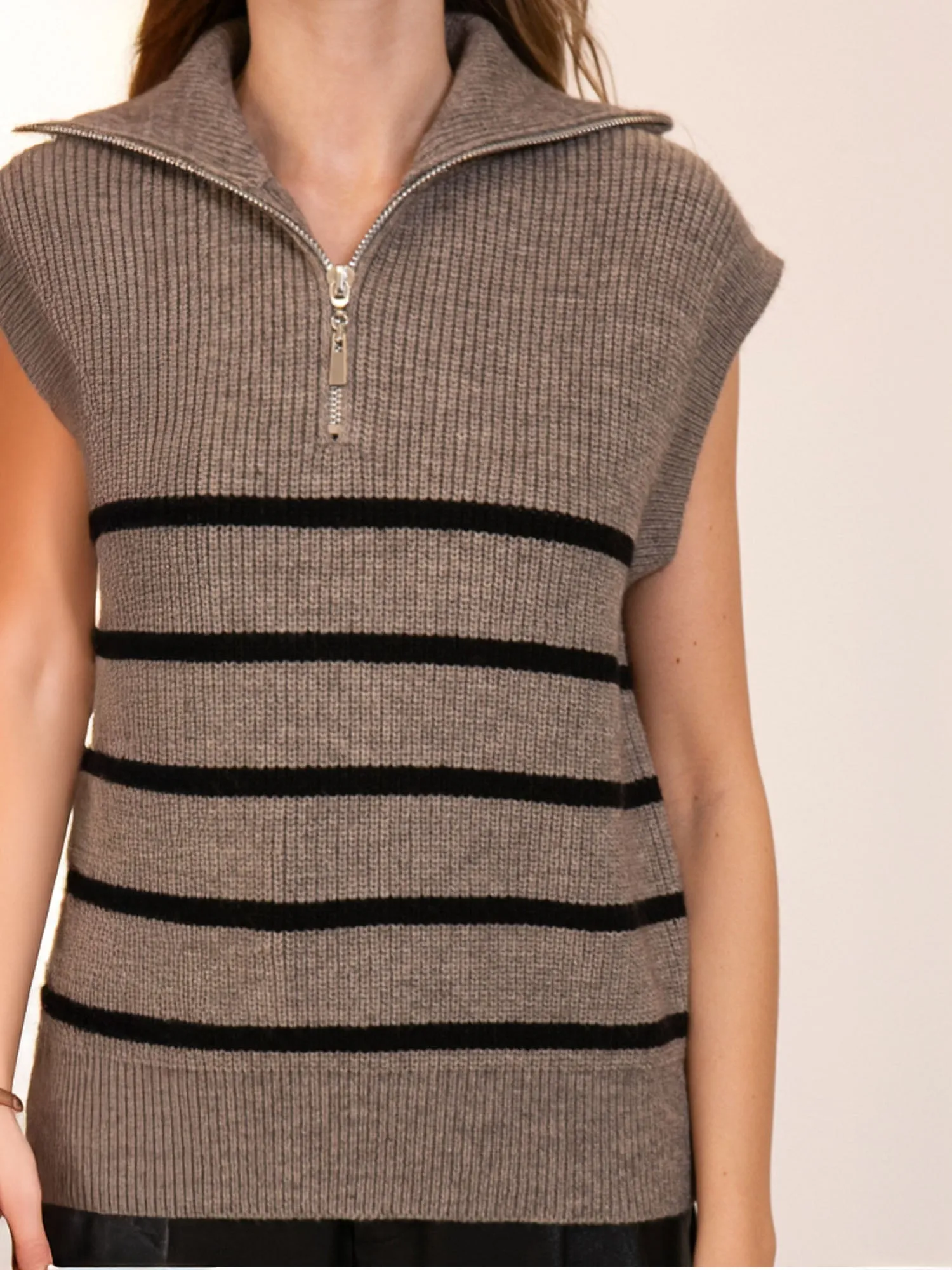 Quarter Zip Stripe Sweater Vest