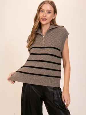 Quarter Zip Stripe Sweater Vest