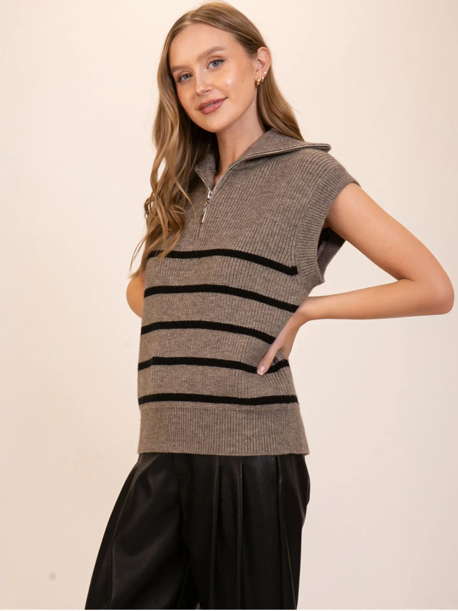 Quarter Zip Stripe Sweater Vest
