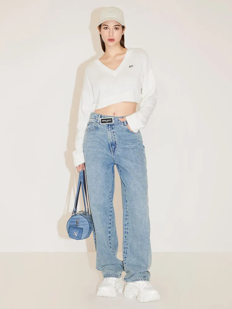 Relaxed And Straight Fit Jeans With Asymmetrical Waist