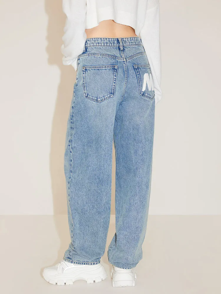 Relaxed And Straight Fit Jeans With Asymmetrical Waist