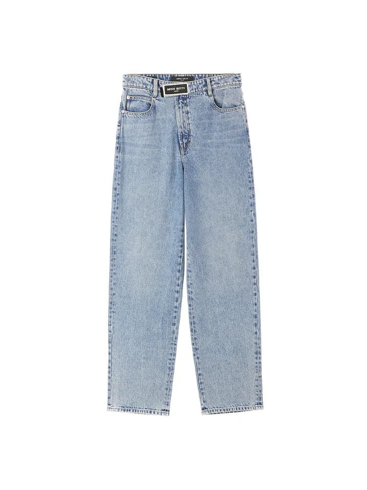 Relaxed And Straight Fit Jeans With Asymmetrical Waist