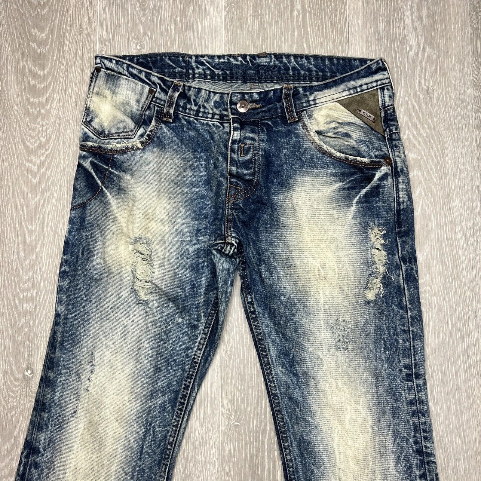 Replay Womens Distressed Acid Wash Jeans Size 32