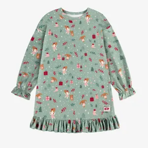 Robe de nuit des fêtes verte en polyester brossé à motifs de ballerines, enfant
