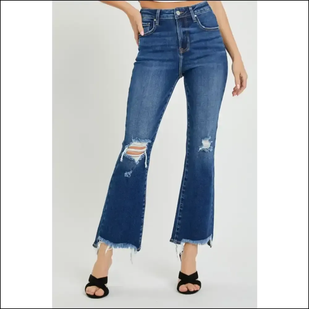 Rock your Curves in Risen High Rise Distressed Crop Flare Jeans 😏✨
