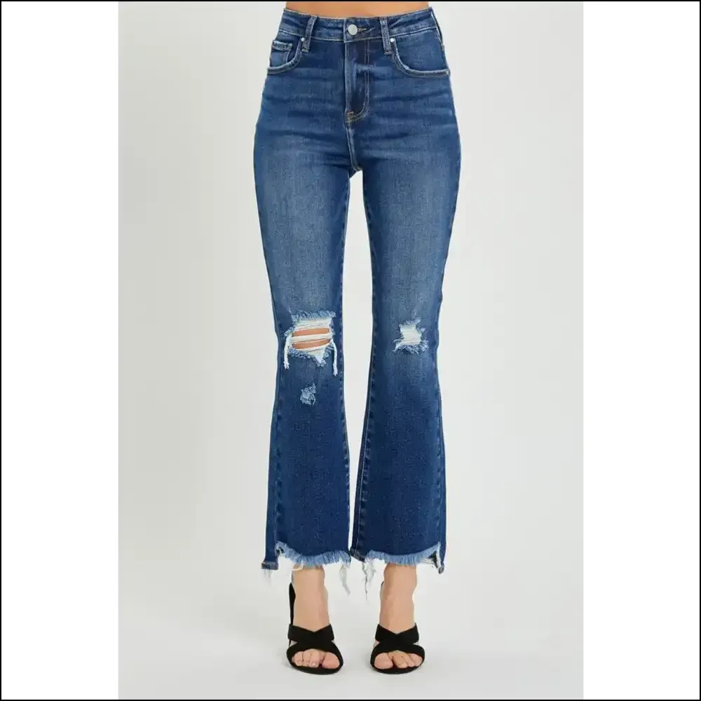 Rock your Curves in Risen High Rise Distressed Crop Flare Jeans 😏✨