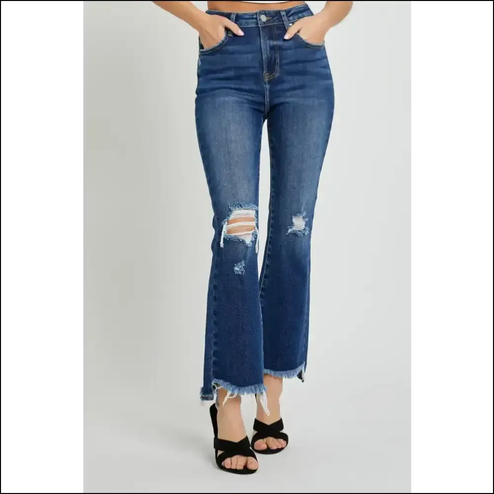 Rock your Curves in Risen High Rise Distressed Crop Flare Jeans 😏✨