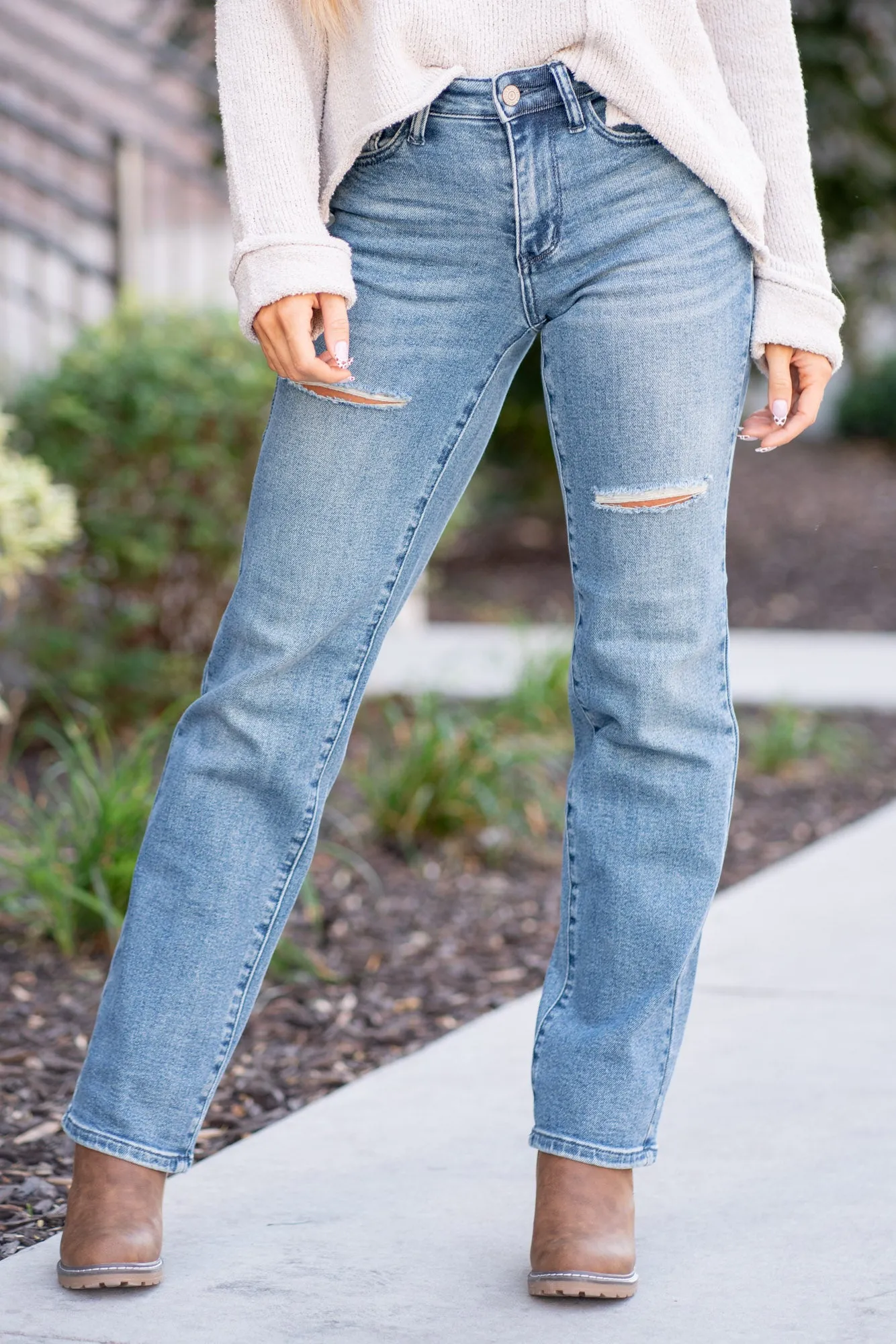 Roughin It Mid Rise Distressed Dad Jeans Regular & Plus Sizes