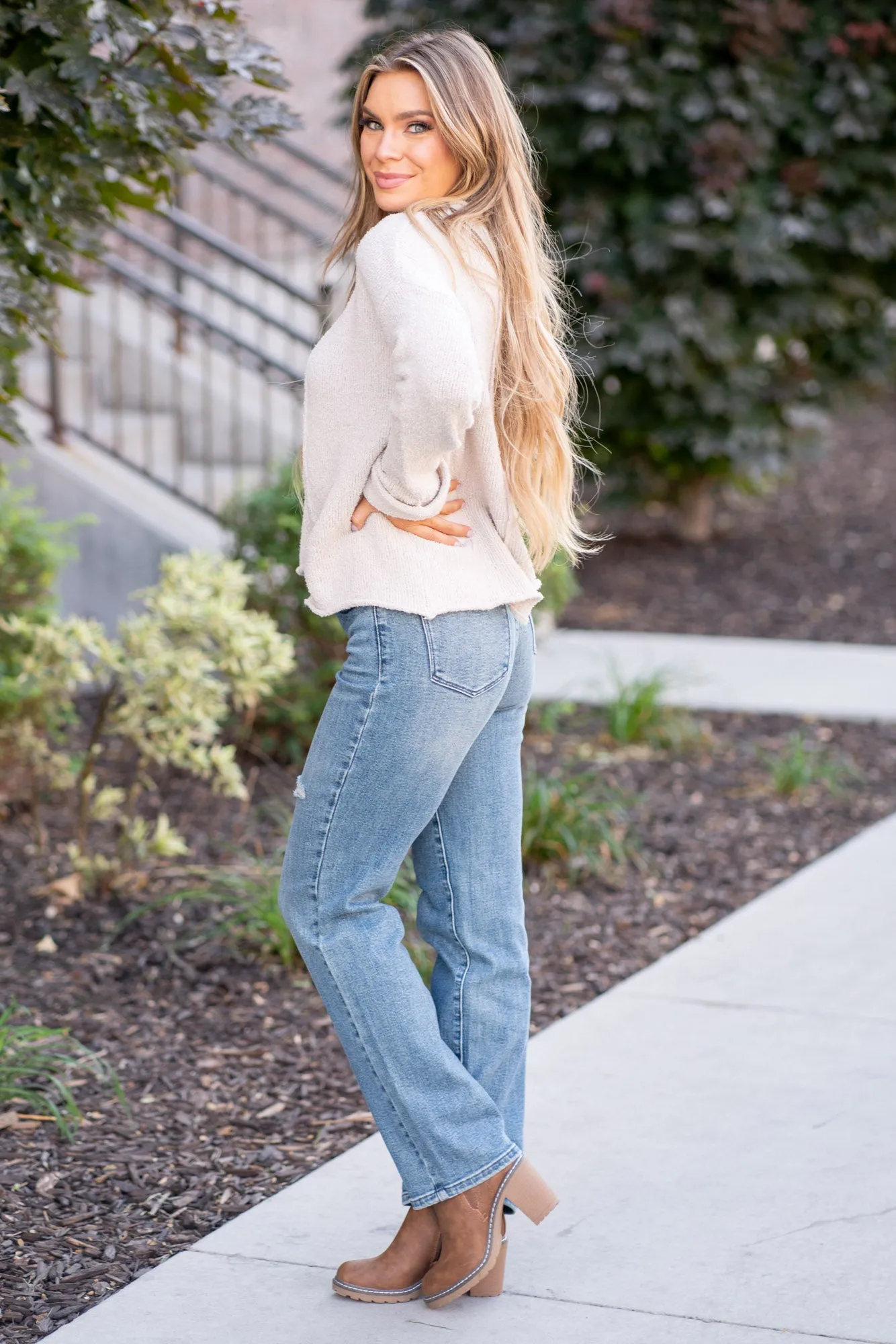 Roughin It Mid Rise Distressed Dad Jeans Regular & Plus Sizes