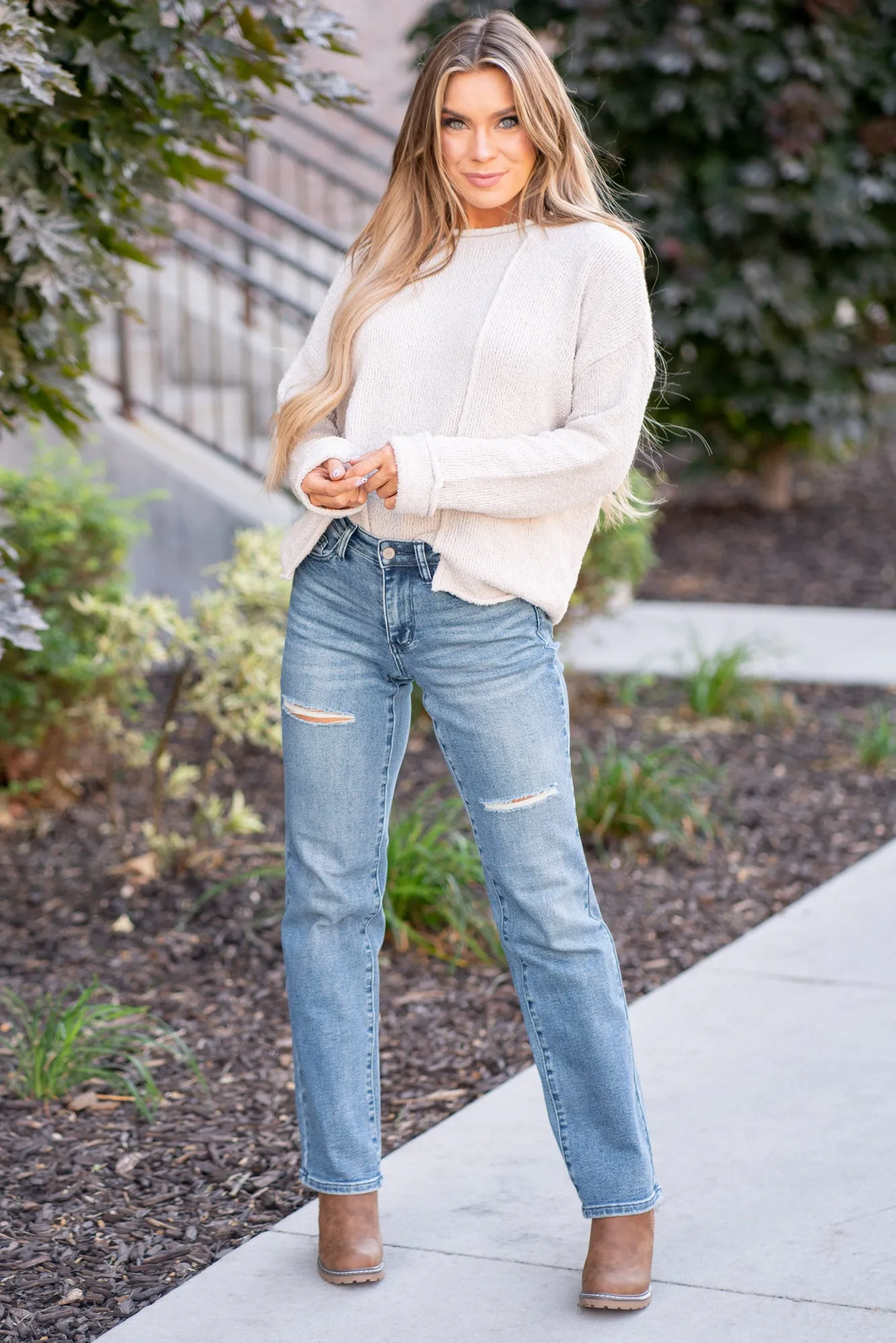 Roughin It Mid Rise Distressed Dad Jeans Regular & Plus Sizes