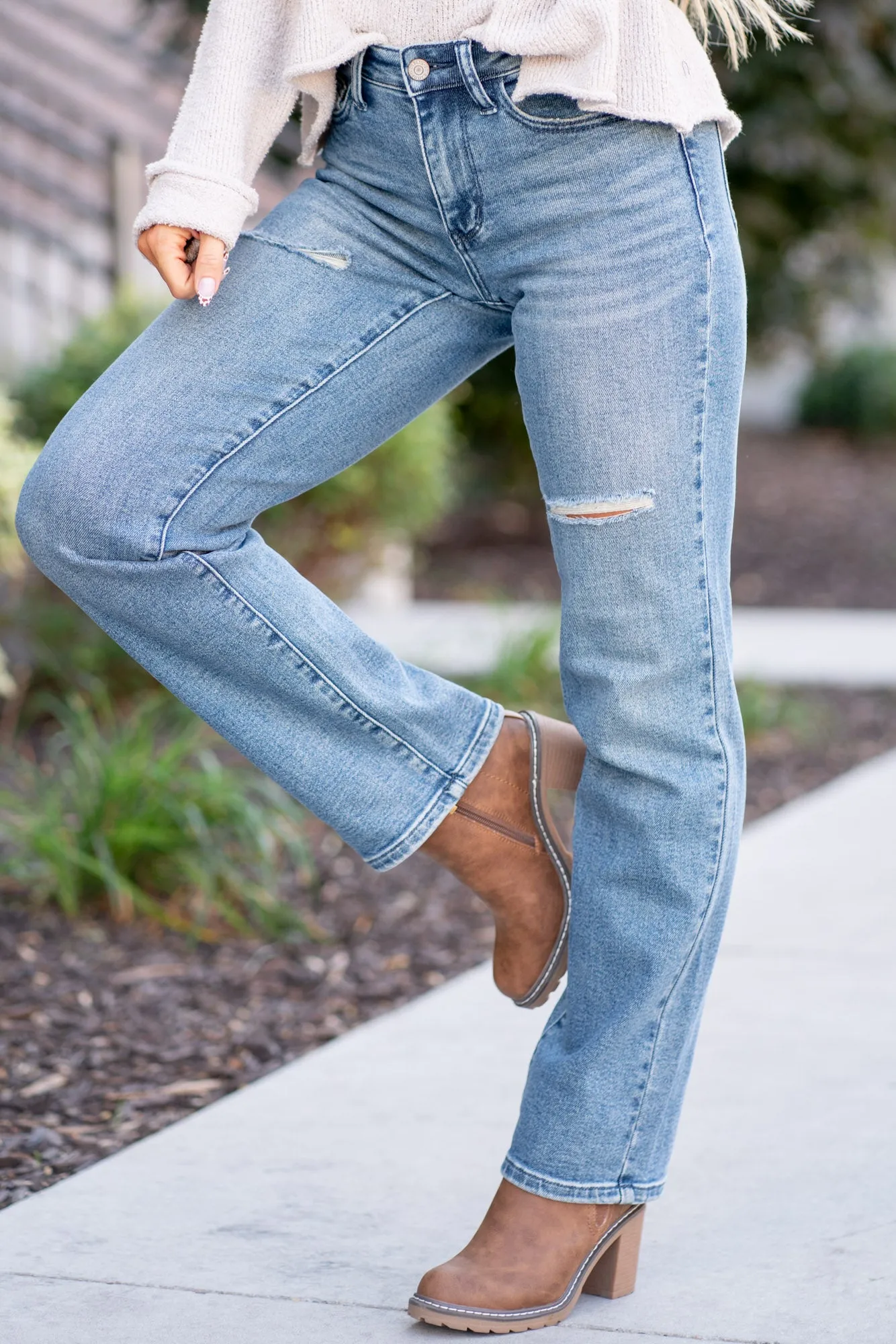 Roughin It Mid Rise Distressed Dad Jeans Regular & Plus Sizes