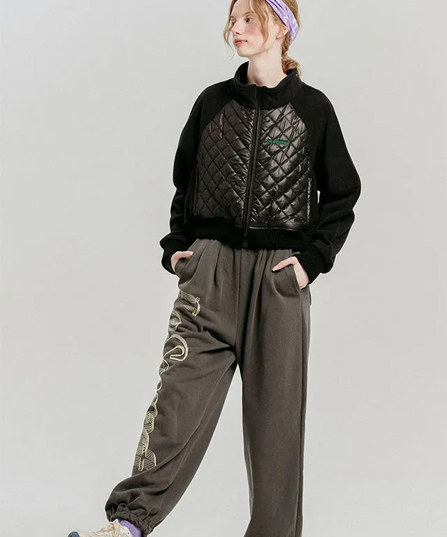 [SAMPLE SALE]LE SONNET Quilted Fleece Zip-up - Black