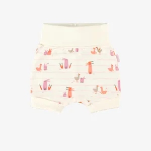 Short évolutif crème à rayures roses et motifs de Pâques, bébé || Cream evolutive shorts with pink stripes and Easter all over print, baby
