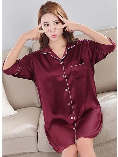 Silky Sleep Shirt with Piped Trim