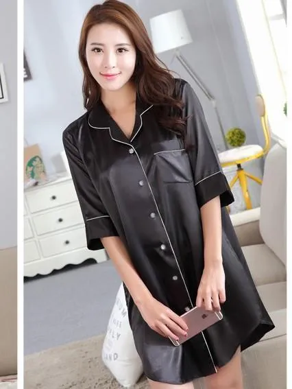 Silky Sleep Shirt with Piped Trim