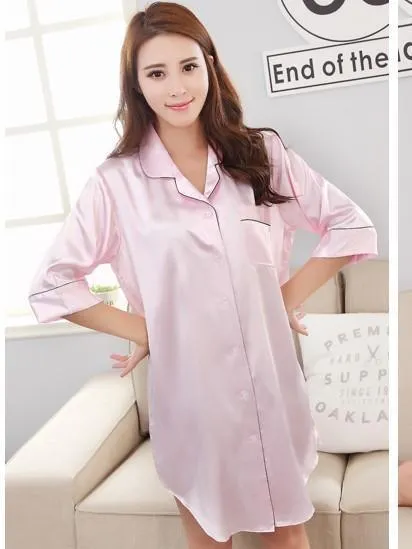 Silky Sleep Shirt with Piped Trim