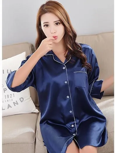 Silky Sleep Shirt with Piped Trim