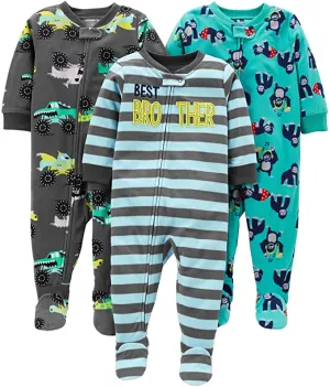 Simple Joys by Carter's Toddler Boys' 3-Pack Loose Fit Fleece Footed Pajamas, Brother/Trucks/Gorillas! Sz 4T!