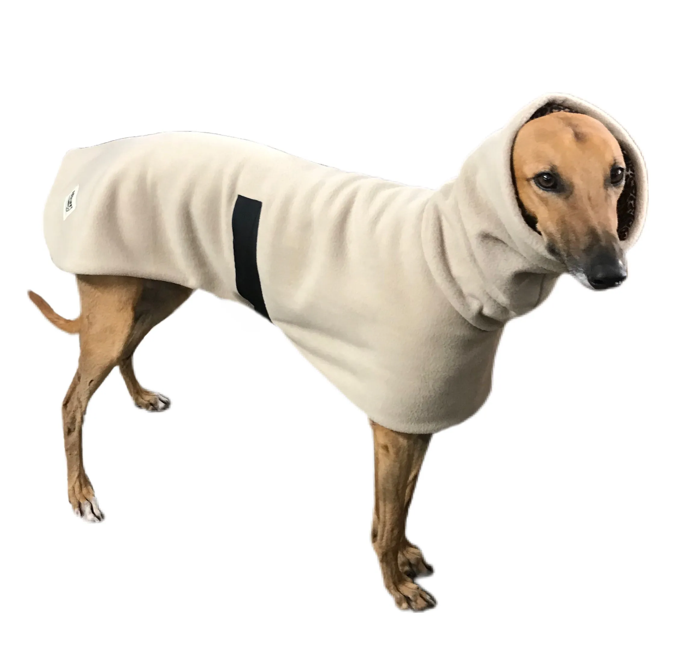 Simply beige Greyhound Deluxe coat rug thick polar fleece washable extra wide neck hoodie