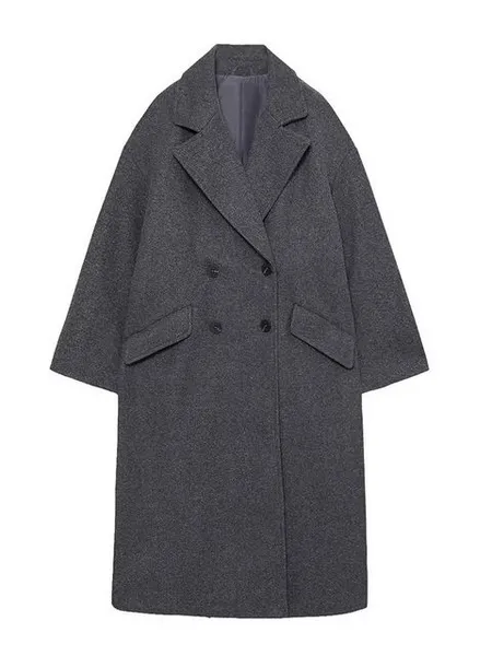 Single Breasted V-Neck Loose Style Coats
