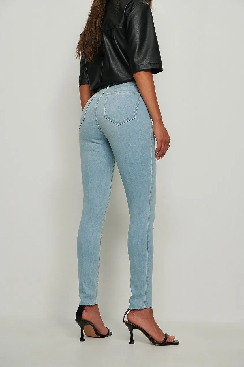 Skinny High Waist Raw Hem Jeans For Womens