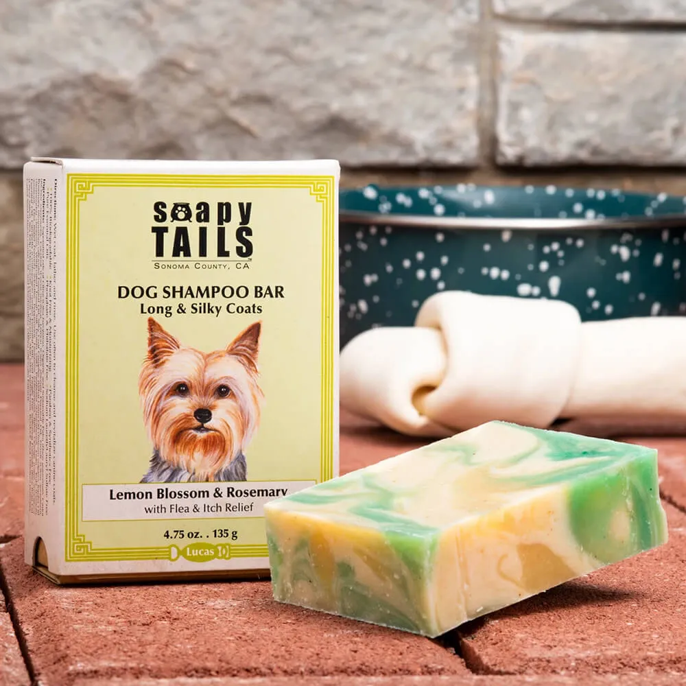 Soapy Tails Dog Shampoo Bar for Long Silky Coats - Lemon & Rosemary