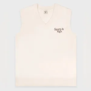 Sporty &amp; Rich Bardot V-Neck Vest - Cream/Chocolate