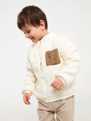 Stand-Up Collar Plush Baby Boy Zipper Sweatshirt