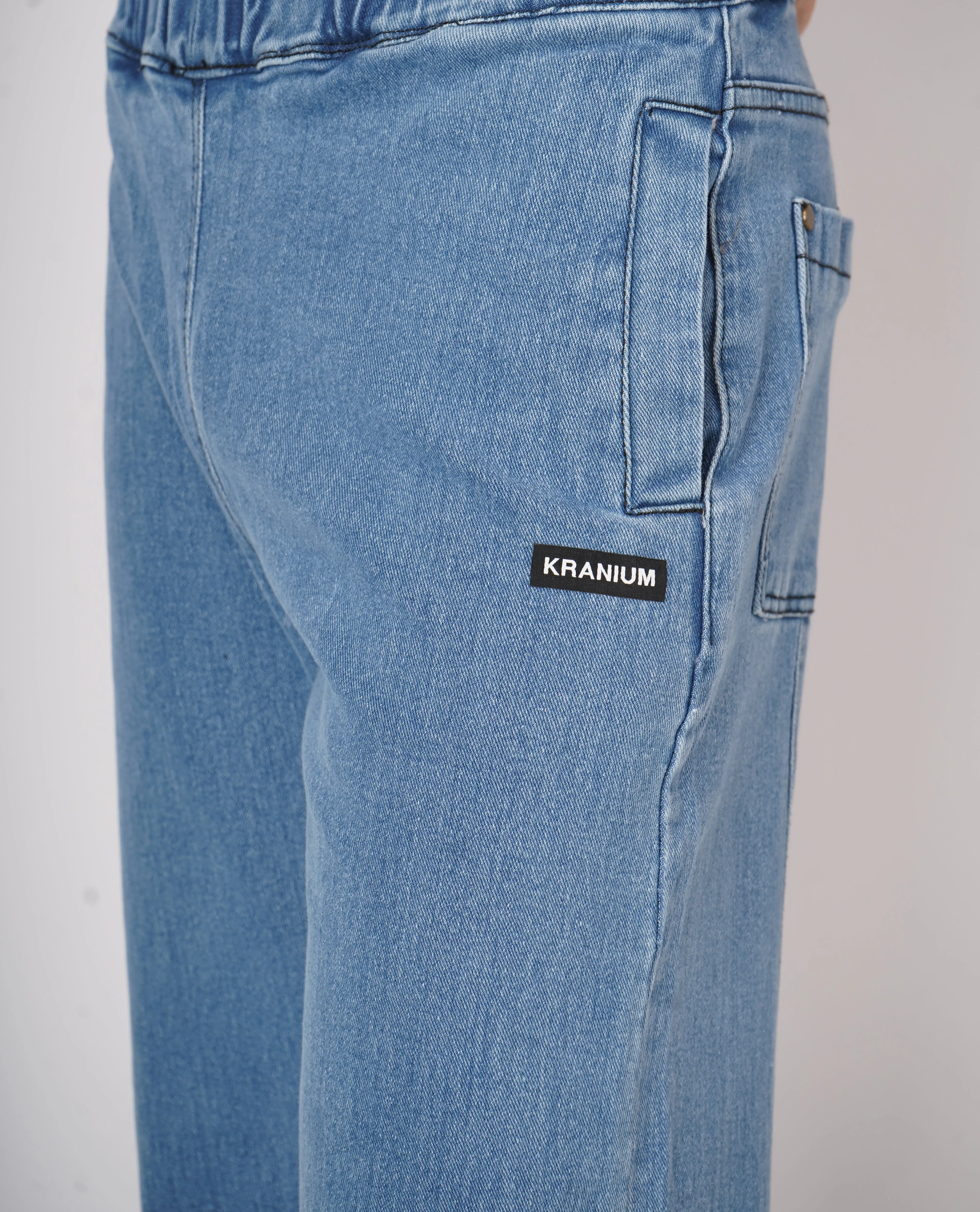 Stone Blue Denim Relaxed Fit Joggers