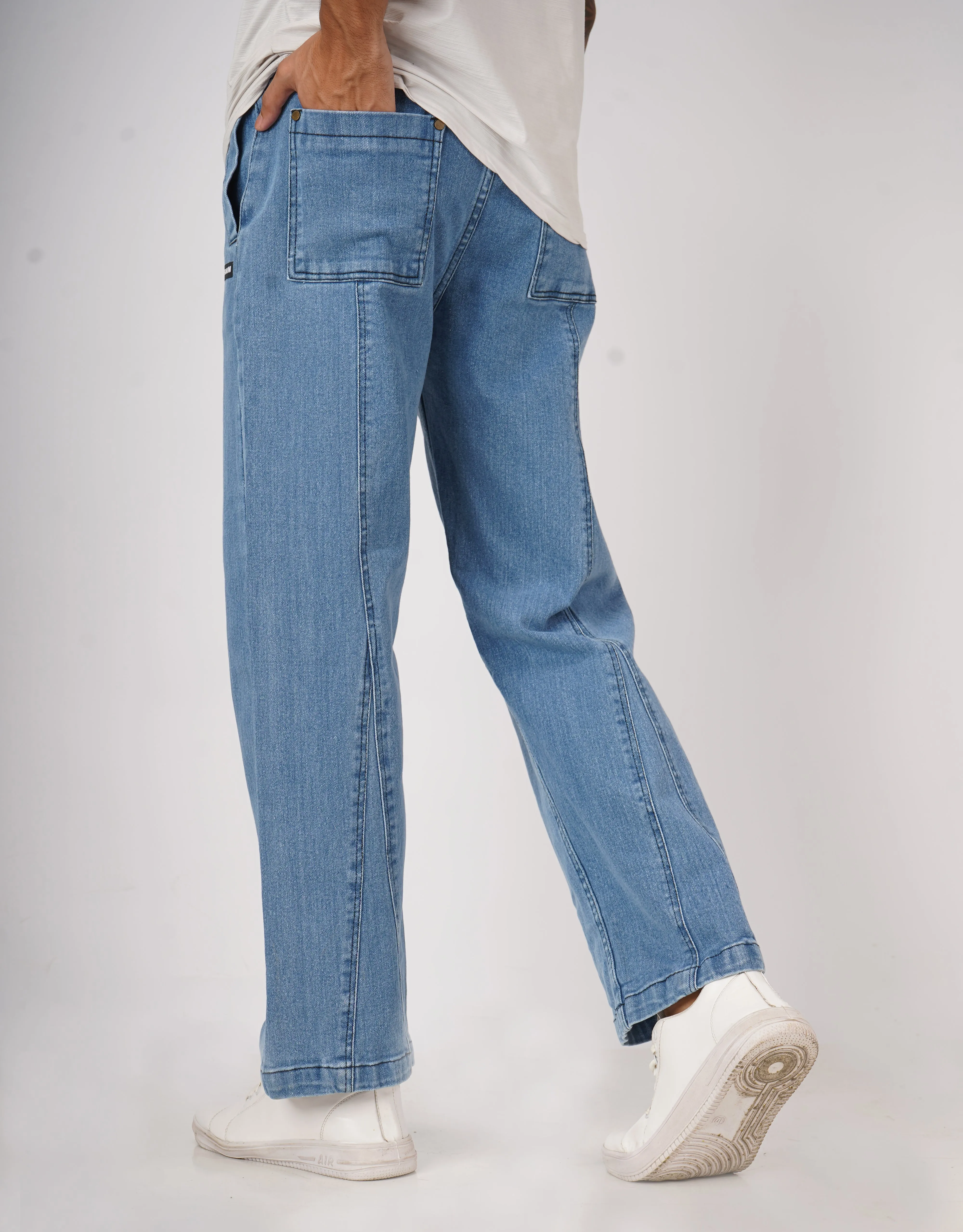 Stone Blue Denim Relaxed Fit Joggers