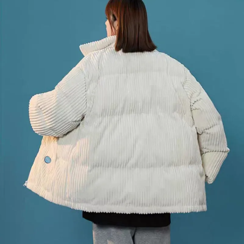 Streetwear Style Stand Collar Cotton Filled Puffy Coats