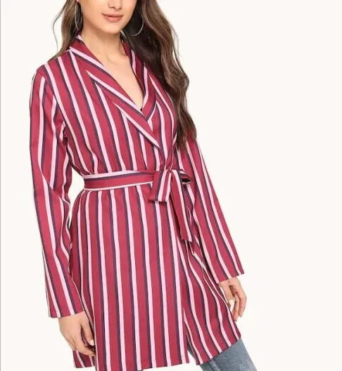 Striped Waistband Long Sleeve Jacket