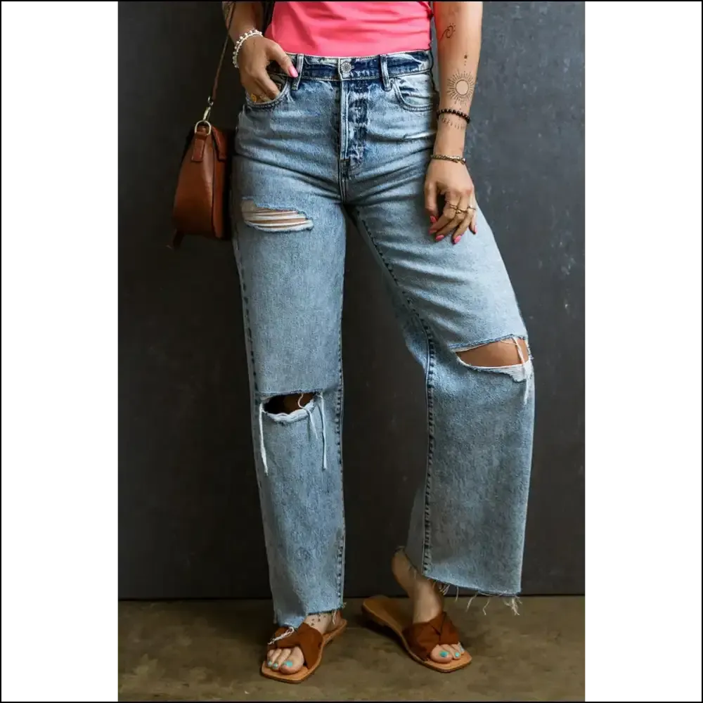 Strut your Distressed Raw Hem Straight Jeans and Own Fabulousness! 😎👖