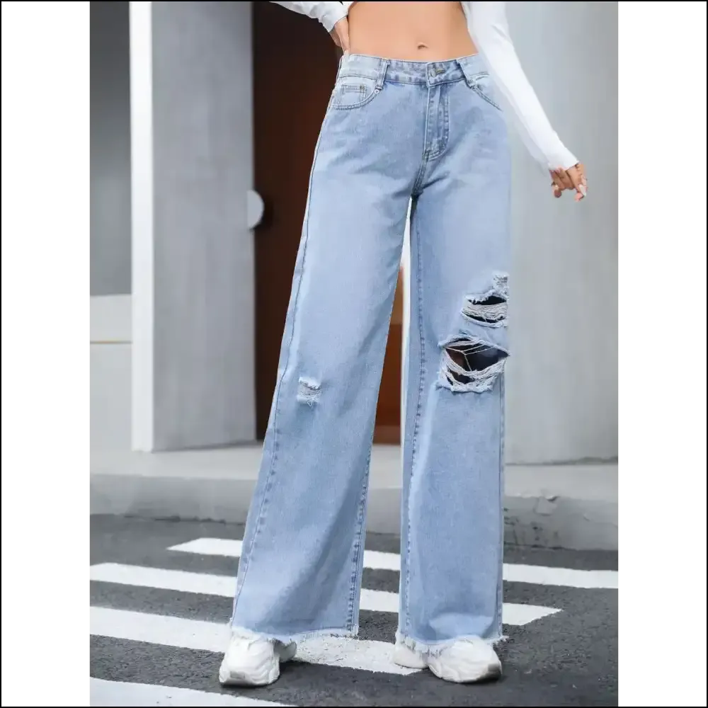 Strut your Stuff in Needful Things Distressed Raw Hem Wide Leg Jeans 😂💃