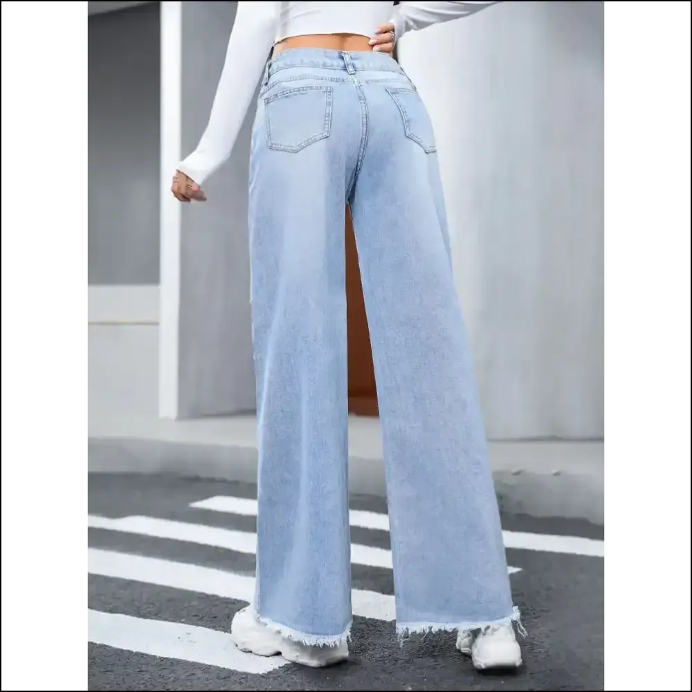 Strut your Stuff in Needful Things Distressed Raw Hem Wide Leg Jeans 😂💃