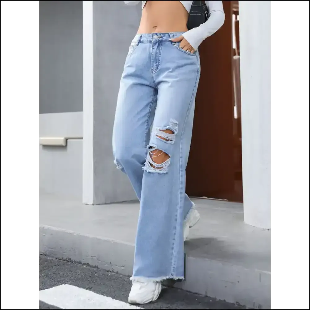 Strut your Stuff in Needful Things Distressed Raw Hem Wide Leg Jeans 😂💃